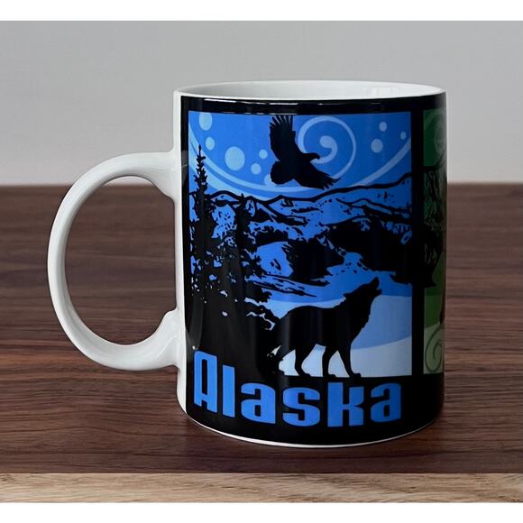 Arctic Circle Enterprises 3 Scene Alaska Tourist Mug Coffee Cup Wolf Moose Bear - Picture 1 of 7